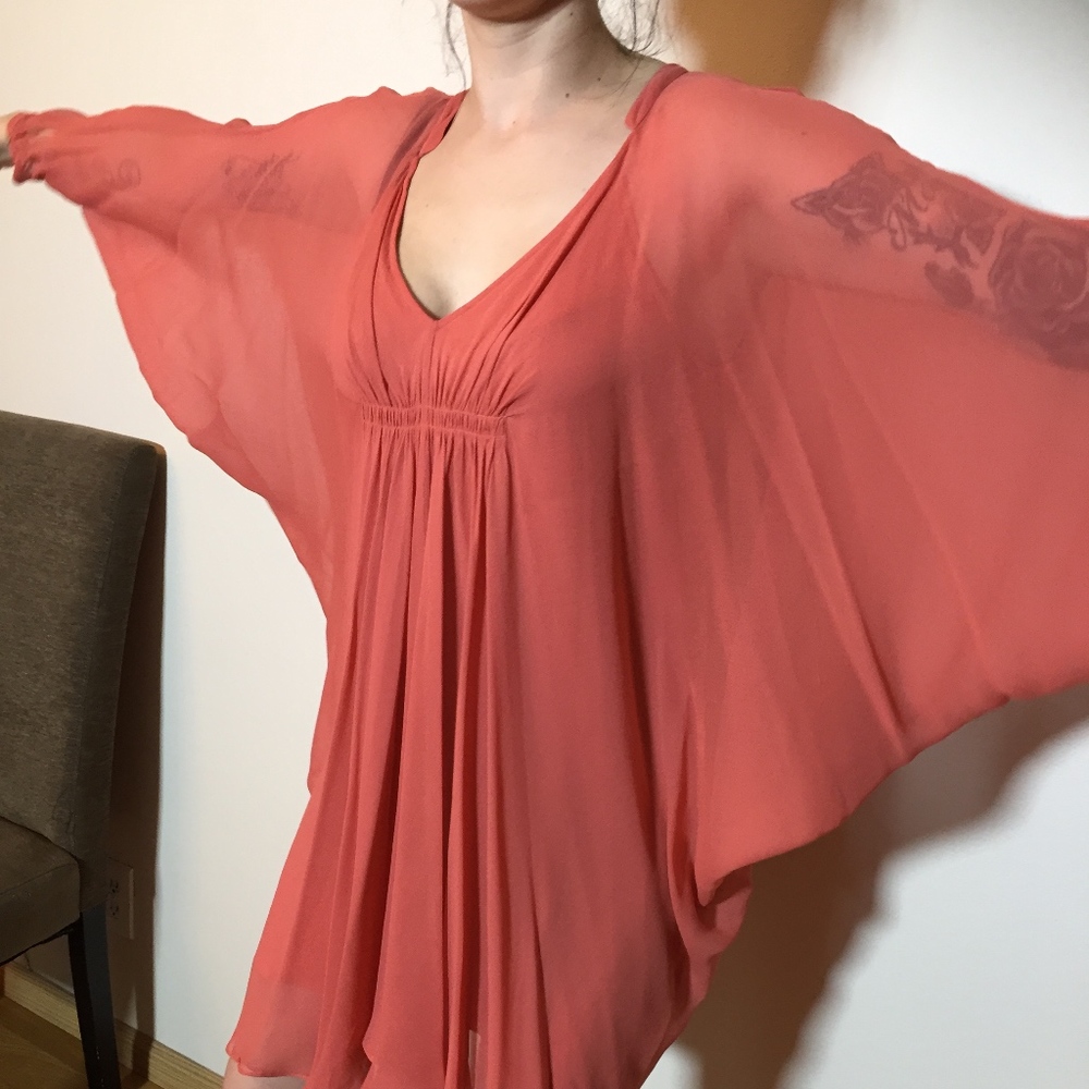 DIANE VON FUSTENBERG SILK CORAL DRAPED DRESS